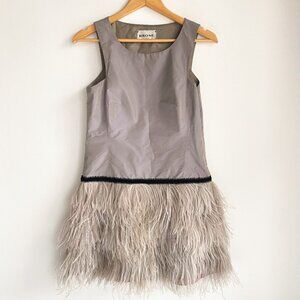 Brose Grey Silk Ostrich Feathers Short Sleeveless Cocktail Dress 6
